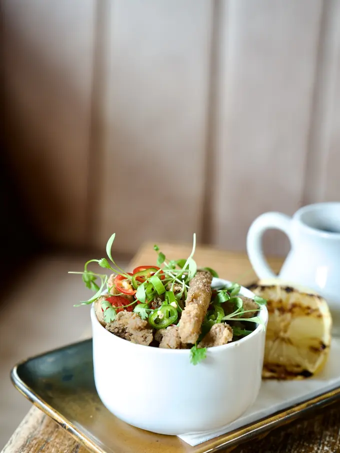 A starter plated with micro herbs